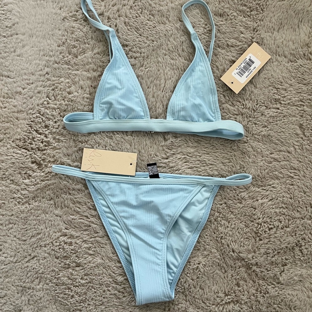 Light Blue Ribbed Triangle Bikini Set